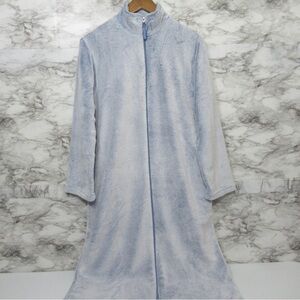 OSCAR DE LA RENTA Cozy Blue Plush Fleece Robe Full Zip Pockets Size Small Medium